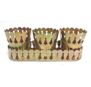 Vaisselle Fer Métal Plateau Ovale Avec 3 Votive Brûler Laiton Placage Bougeoir Pour Hôtel & Jardin Décoration À La Main - Product Image 1