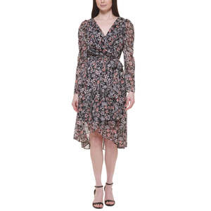 Robe midi noire en mousseline métallisée pour femme Tommy Hilfiger - Taille 6, avec décoration drapée translucide pour invitées de mariage spéciales - Product Image 4