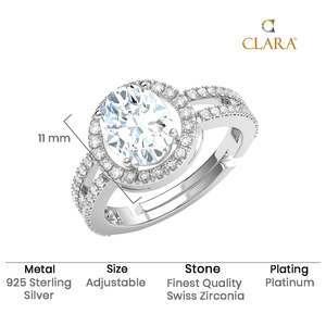 CLARA Men's Romantic Statement Solitaire <b>Ring</b> 925 Sterling <b>Silver</b> with <b>Adjustable</b> Size Featuring Diamond Rhodium Plated Platinum - Product Image 5