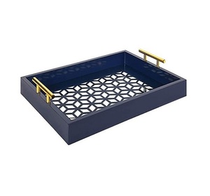 Bandeja de hierro para servir té y café con asas de metal Bandeja para servir postres de color azul de calidad superior al mejor precio - Product Image 1