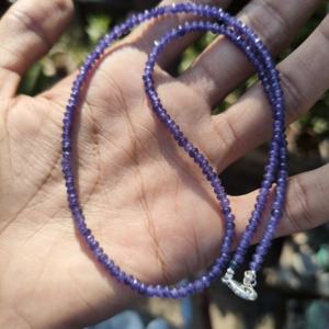 สร้อยคอเงินแท้ประดับลูกปัดอเมทิสต์ทรงรอนเดลล์เจียระไน AAA++ ขนาด 3 มม. ของขวัญสำหรับงานแต่งงาน งานเลี้ยงฉลองครบรอบ - Product Image 1