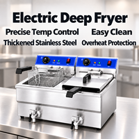 Friteuse électrique professionnelle double cuve 13L+13L en acier inoxydable de comptoir avec 2 paniers et contrôle de température pour restaurant 5000W