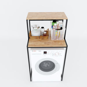 Étagère à lave-linge à 2 niveaux en bois de caoutchouc avec structure en fer thermolaqué pour salle de bain (installation sur pied) - Product Image 2