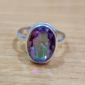 Romantic Mystic Topaz <b>Ring</b> (4.1 Grams) Fashionable Free Size Jewelry with Inlay <b>Settings</b> Gift - Product Image 1