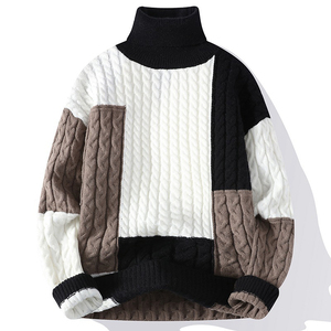 Jersey de mezcla de algodón para hombre, suéter con cuello de tortuga, logotipo bordado, cremallera, Cable de punto, cuello alto anticontracción de invierno - Product Image 3