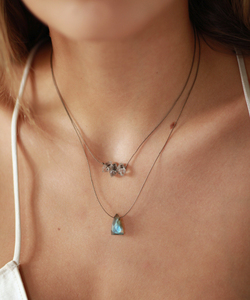Collier pendentif bohème labradorite bleu feu trillion de pierres précieuses fait à la main avec perle bijoux pour femmes avec cordon fileté - Product Image 3