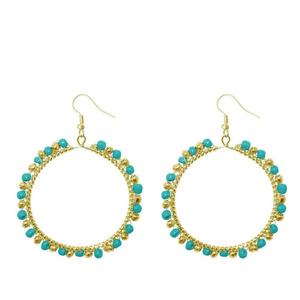 Boucles d'oreilles fines Urthn Perles bleues avec Dangler-1309021F ronde plaquée or - Product Image 1