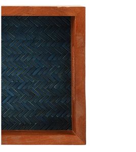Bandeja de madera de acacia de 12 pulgadas hecha a mano azul Chatai con asas, Plato decorativo para servir para mesa de desayuno decorativa - Product Image 5