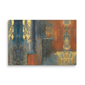 Toile enveloppée Emberfall XL avec cadre bleu et rose, design abstrait Art Déco, art mural pour salon, Ramadan - Product Image 5