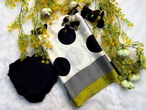 Tela semi Gajji heavy sari con blusa flor Premium creap seda Sari - Product Image 4