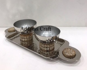 Plateau de service haut de gamme en acier inoxydable et poignée en agate pour la maison, hôtel et restaurant, ensemble de 2 pièces, plateau de service, plateaux de fruits - Product Image 3