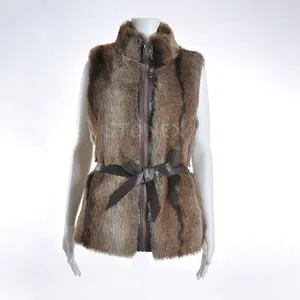 Custom Made Winter Women Sleeveless Vest Long Coat Women Wholesale Faux Fur Vest With Belt