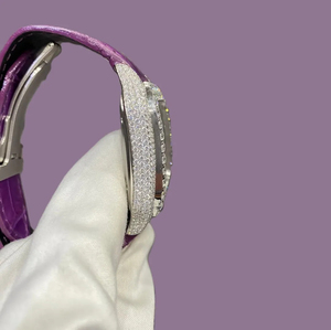 Reloj de Lujo de Alta Calidad con Diamantes Moissanite VVS, Estilo Hip Hop, Esfera Morada Completamente Adornada, Correa de Goma Morada - Product Image 6