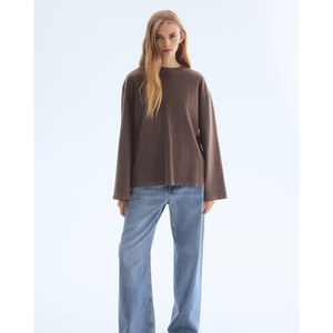 Camiseta de Manga Larga para Mujer, Estilo Urbano, Holgada, de Color Sólido, de Algodón Grueso, Clásica e Informal - Product Image 3