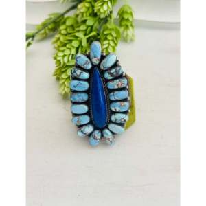 Navajo Handmade <b>Adjustable</b> Sterling Silver Cluster <b>Ring</b> with Multi-Stone Bezel Setting Statement Fine Jewelry for Everyday Wear - Product Image 1