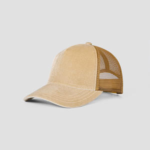 Venta al por mayor de 5 paneles de terciopelo transpirable de algodón de béisbol de dos tonos sombreros de camionero de malla para hombres y mujeres sombrero de camionero de malla - Product Image 1