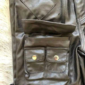 กางเกงหนังแท้ผู้ชายราคาโรงงาน ขายส่งราคาถูก กางเกงหนังแท้สีพื้น ปักโลโก้ที่เอว - Product Image 3