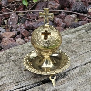 Quemador de incienso de latón con incensario religioso cruzado para adoración de oración de altar de Iglesia soporte de latón de estilo Vintage para uso espiritual - Product Image 4