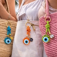 Juego de 3 llaveros de ojo turco con diseños de amuletos coloridos y variados, llavero Nazar de 3 cm, juego de regalo de recuerdo turco de acero inoxidable KEC-D2