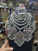 Ensemble afghan moderne en acier inoxydable pour femmes, avec des détails inspirés de l'héritage, orné de cristaux et de strass, fait à la main, pour les tenues de mariée et les fêtes - Product Image 2