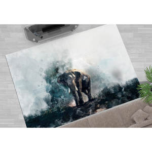 Tapis imprimé avec peinture d'éléphant à l'aquarelle pour la salle de jeux des hommes et le loft moderne, tapis fin non tissé - Product Image 1
