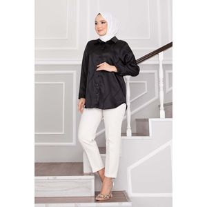 Tunique en satin jacquard de style classique, élément de mode simple - Noir - Product Image 3