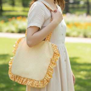Sac à bandoulière à volants à rayures vichy, poignée unique, fermeture éclair, fonction RFID, en PU/Polyester, tendance, imperméable, pour le printemps - Product Image 1