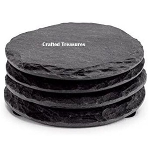Nouveau caboteur rond en ardoise naturelle café bière boisson thé carré sous-verres ensembles de support sous-verres en ardoise logo personnalisé - Product Image 2