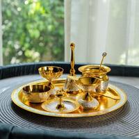 Juegos de Regalo de Latón Indio de Lujo para Bodas y Diwali, Decoración del Hogar, Juegos de Regalo Tradicionales Hindúes Religiosos para Pooja Thali