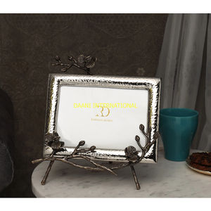 Silver Hammered <b>Photo</b> <b>Frame</b> with Bronze Floral Branch Design Elegant Decorative Picture <b>Frame</b> for Home Office and <b>Gifting</b> - Product Image 5