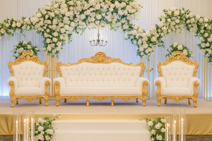 ชุดโซฟาแบบดั้งเดิมของมหาราชา สีขาวและทอง ดีไซน์หรูหรา ผลิตจากไม้คุณภาพพรีเมียม สำหรับงานแต่งงานสุดหรู ลดราคาจากโรงงานในสหราชอาณาจักร - Product Image 6
