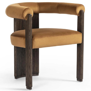 Silla de Comedor Tapizada en Terciopelo, Silla de Diseño con Brazos Redondos y Patas de Madera para Comedor, Hotel, Restaurante - Product Image 1