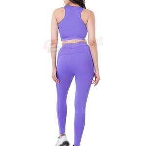 Meilleur design d'ensemble respirant de yoga pour femmes avec logo personnalisé Tissu élasthanne/polyester de haute qualité 2 pièces sans manches à la taille élastique - Product Image 4