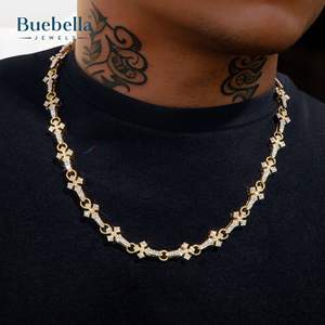 Hot Sale 925 Sterling Silver 10mm Micro Pave <b>Cross</b> Link <b>Chain</b> for <b>Men</b> Moissanite Jewelry - Product Image 1