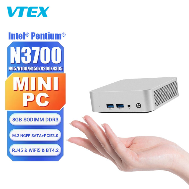 N3700 Quad Core Compact Mini PC Win 10 DDR3 RAM 8G Dual M.2 SATA SSD WIFI5 BT4.2 Type-C Low Power 6W TDP Home Office Mini PC