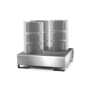 Vasca di raccolta pro-line in acciaio inox per 4 barili, con spazio per il passaggio, con griglia in acciaio inox, 1260x1342x390 - Product Image 2