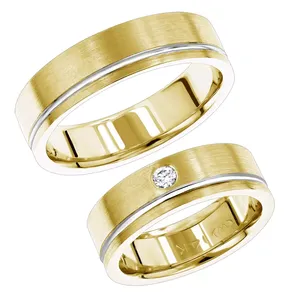 Juego de Anillos de Boda Plateados, Anillo de Plata con Acabado Cepillado y Tono Dorado, Joyería de Matrimonio para Parejas, Mujeres y Hombres - Product Image 3