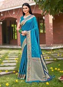Kanjivaram Silk Sari y seda suave sobre diseño de tejido con el mejor precio para la venta en línea - Product Image 2