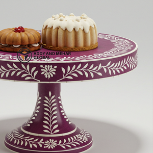 จานเสิร์ฟกลมสวยงามสำหรับบ้านและกิจกรรมการแสดงเค้กแบบฝังกระดูกสีม่วงสดใส - Product Image 3