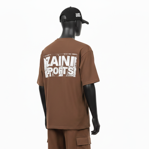 T-shirt ample pour homme en jersey de coton lourd 220 GSM, toucher doux, marron uni, logo thermocollé, streetwear, chemises pour hommes - Product Image 4