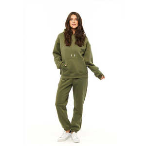 Survêtement de haute qualité respirant % coton polaire pour femmes Logo personnalisé deux pièces surdimensionné ensemble de survêtement pour dames-pour l'hiver - Product Image 1