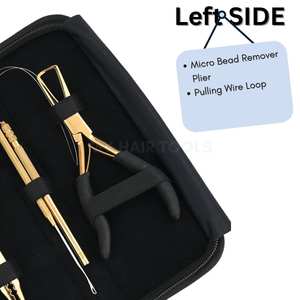 Gold <b>Hair</b> <b>Extension</b> Tools Kit with Microbead Crimping Plier <b>Beads</b> Remover Plier Black Rubber Grip Double Spring Wire Loop & Hook - Product Image 3