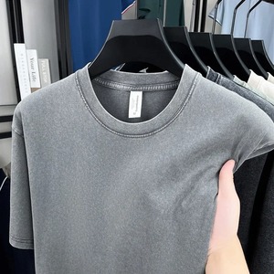 เสื้อยืดแขนสั้นสีพื้นสไตล์อเมริกันเรโทรทรงโอเวอร์ไซส์แบบยูนิเซ็กซ์สำหรับฤดูร้อน สไตล์สตรีทเท่ๆ ลุคซักยับแบบวินเทจ - Product Image 2