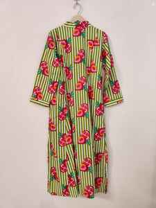 Vestido de Verano de Algodón Ligero y Transpirable con Estampado de Granada Verde y Bloques para Mujer - Elegante y Cómodo - Product Image 6