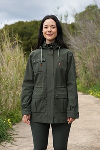 Chaqueta impermeable para mujer, de poliéster, lisa, para lluvia, negra, cortavientos, con capucha, de 3 capas. - Product Image 2