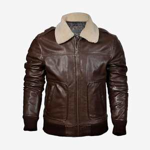 High Quality Men's Genuine <b>Leather</b> Bomber <b>Jacket</b> Faux Fur Collar <b>Winter</b> Aviator Flight <b>Jacket</b> - Product Image 1