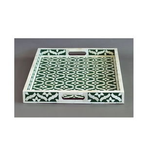Hotel and Restaurant Rectangular Bone Inlay Food Serving Tray with Metal Handles Stylish Tableware Accessory <b>for</b> <b>sale</b> - Product Image 4