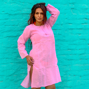 Vestido informal bordado Lucknowi tradicional indio de talla grande de manga corta Kurti Top túnica adultos compras en línea naturales - Product Image 3