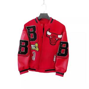 Custom Men's Wool Letterman <b>Varsity</b> <b>Jacket</b> Stand Collar Real Leather with Coated Embroidery Patches <b>Black</b> <b>and</b> <b>Red</b> Color - Product Image 3