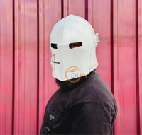 Casco Medieval Barbuta Color Blanco, Armadura de Caballero con Ranuras Estrechas para los Ojos, para Cosplay, Exhibición, Decoración y Coleccionistas